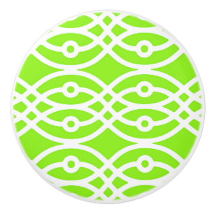 Bouton De Porte En Céramique Kimono imprimé, vert citron et blanc