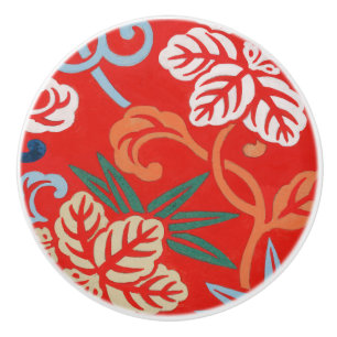 Bouton De Porte En Céramique Kimono japonais hawaïen rouge : Vintage floral