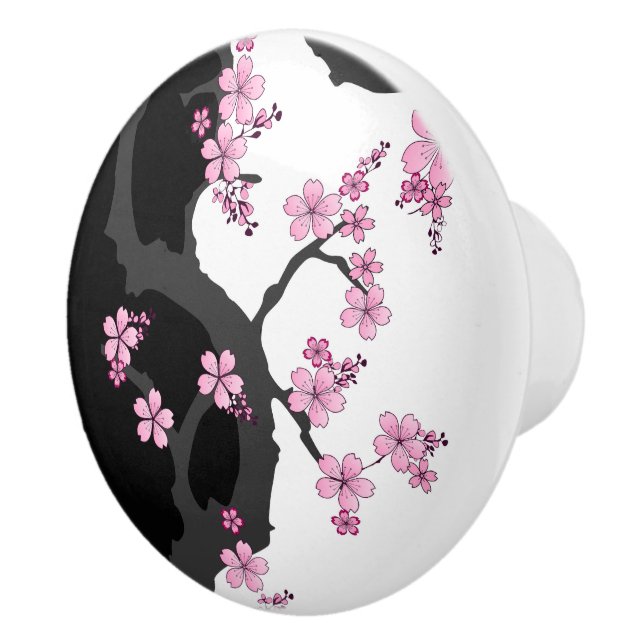 Bouton De Porte En Céramique Kimono japonais Sakura noir et blanc (Droite)