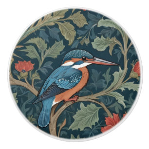 Bouton De Porte En Céramique Kingfisher Bird style William Morris Face droite