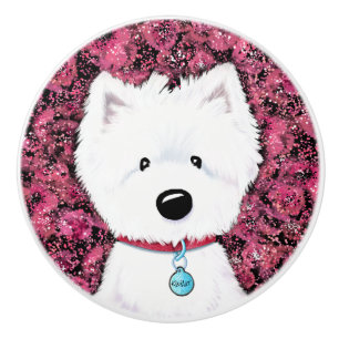 Bouton De Porte En Céramique KiniArt Westie Impressions Floral