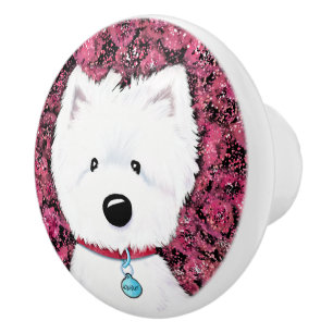 Bouton De Porte En Céramique KiniArt Westie Impressions florales