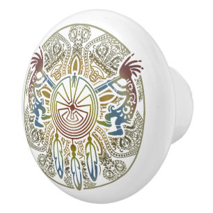 Bouton De Porte En Céramique Kokopelli Duo - Homme dans le Labyrinthe - Attrape