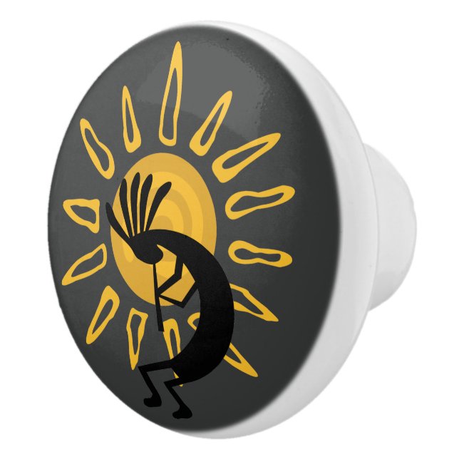 Bouton De Porte En Céramique Kokopelli Gold Sun Southwest Door Knob (Droite)