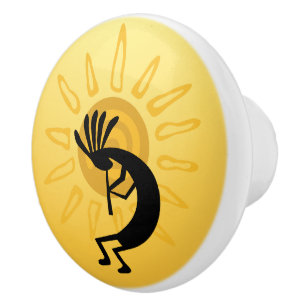 Bouton De Porte En Céramique Kokopelli Golden Sun Southwest Door Knox