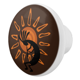 Bouton De Porte En Céramique Kokopelli Sun Southwest Rustic Brown Door Knox