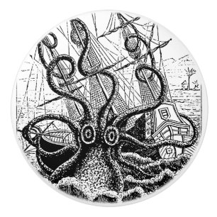 Bouton De Porte En Céramique Kraken Attaque pieuvre géante