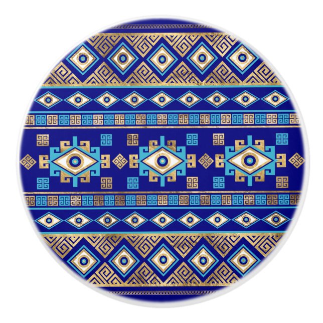 Bouton De Porte En Céramique La clé du méandre grec et l'oeil malin (Devant)