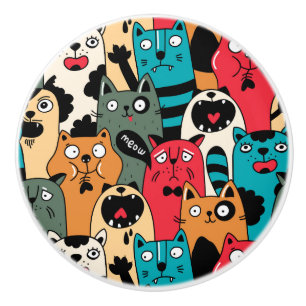 Bouton De Porte En Céramique La foule de chats