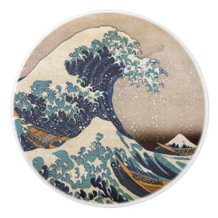 Bouton De Porte En Céramique La Grande Vague au large de Kanagawa