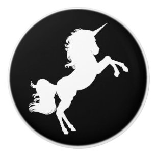 Bouton De Porte En Céramique La licorne noire et blanche tient le premier rôle