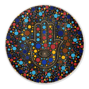 Bouton De Porte En Céramique La main de Hamsa - La main de Fatima art à points