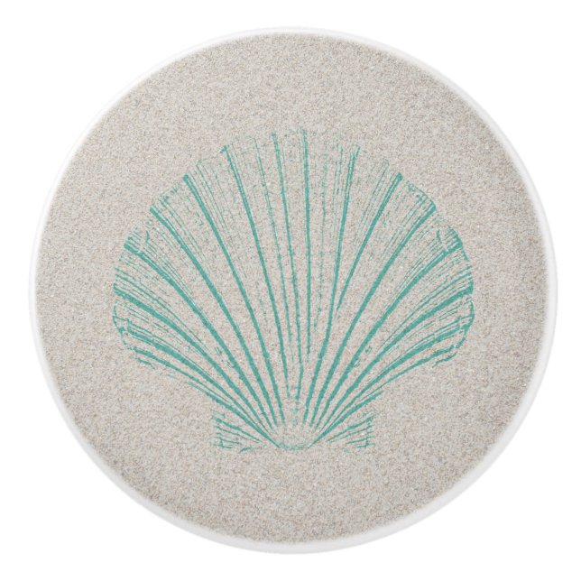 Bouton De Porte En Céramique La mer Shell d'Aqua avec le sable donnent une (Devant)