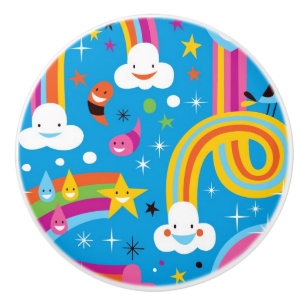 Bouton De Porte En Céramique la pluie d'arcs-en-ciel de nuages laisse tomber le