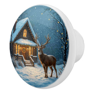 Bouton De Porte En Céramique La visite de Noël enneigée de Big Buck