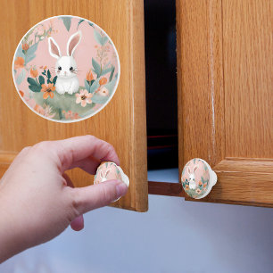 Bouton De Porte En Céramique Lapin Bébé