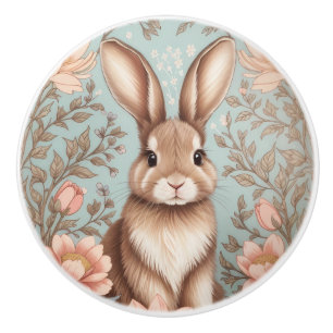Bouton De Porte En Céramique Lapin Bébé Mignon Floral Pastel 