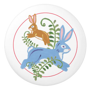 Bouton De Porte En Céramique Lapin lapin de Whimsical Folk Rustic Nursery Child