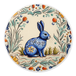 Bouton De Porte En Céramique Lapin Lapin Méditerranéen Folk Art animal