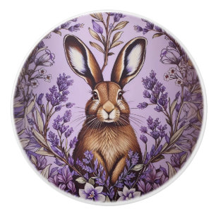 Bouton De Porte En Céramique Lapin Mignon Avec Lavande Inspiré de William Morri