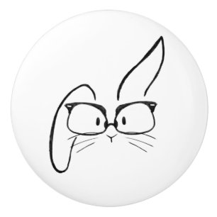Bouton De Porte En Céramique Lapin minimaliste avec lunettes Bouton en céramiqu