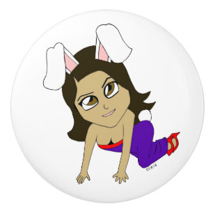 Bouton De Porte En Céramique lapine chibi fille