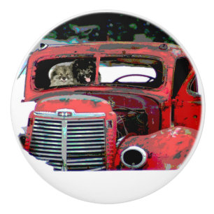 Bouton De Porte En Céramique L'art du chien dans le vieux camion de Noël de Ke