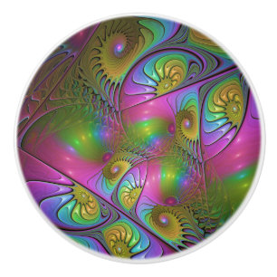 Bouton De Porte En Céramique L'art fractal abstrait trippy lumineux coloré