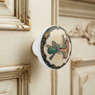 Bouton De Porte En Céramique Laryngologie de l'oreille anatomique Art déco