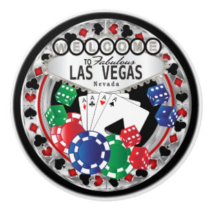 Bouton De Porte En Céramique Las Vegas Poker Design - Silver