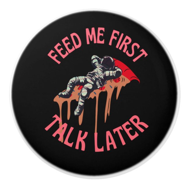 Bouton De Porte En Céramique L'astronaute Pizza Funny (Devant)