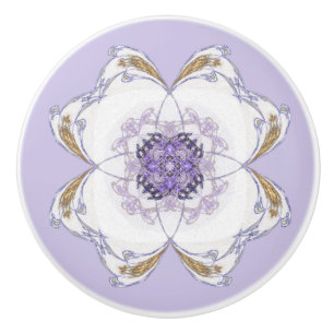 Bouton De Porte En Céramique Lavande d'Art Fractale violet et or à l'apparence 