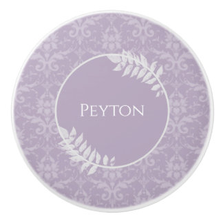Bouton De Porte En Céramique Lavande Elegant Damask Personnalisé