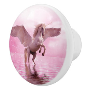 Bouton De Porte En Céramique Le Cheval volant du Pégase teinté de rose en pé