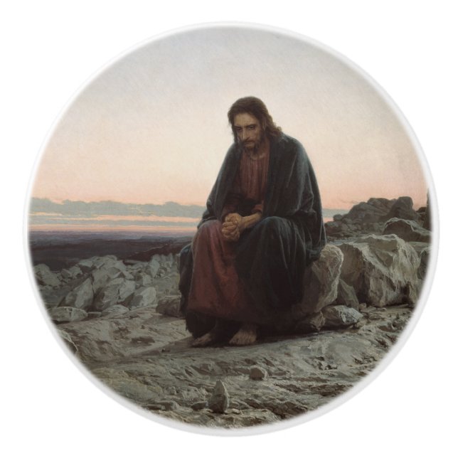 Bouton De Porte En Céramique Le Christ dans le désert (par Ivan Kramskoi) (Devant)