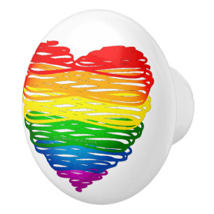 Bouton De Porte En Céramique Le cœur arc-en-ciel de SlipperyJoe griffonné tourb