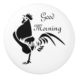 Bouton De Porte En Céramique Le coq noir qui croise l'alarme du bon matin