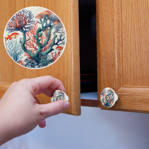 Bouton De Porte En Céramique Le poisson et la barrière de corail