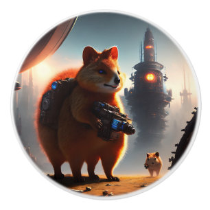 Bouton De Porte En Céramique Le soldat Quokka futuriste,