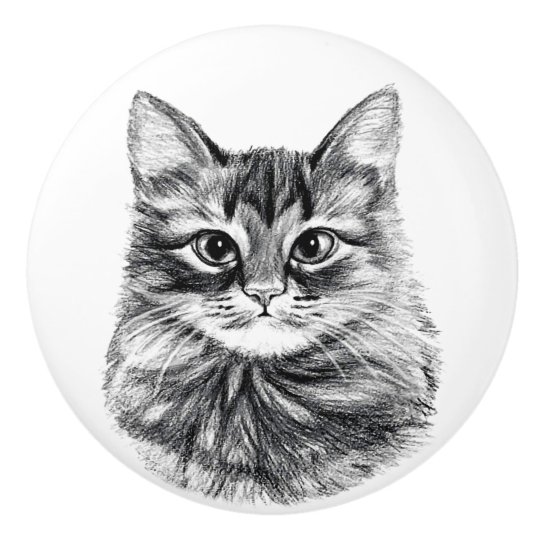 Bouton De Porte En Ceramique Le Tiroir De Visage De Chat De Dessin Au Crayon Zazzle Fr