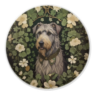 Bouton De Porte En Céramique L'élégant Irish Wolfhound avec des trèfles