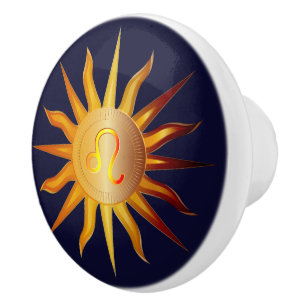 Bouton De Porte En Céramique Léo Soleil Signe du Feu Mois de naissance Rouge &