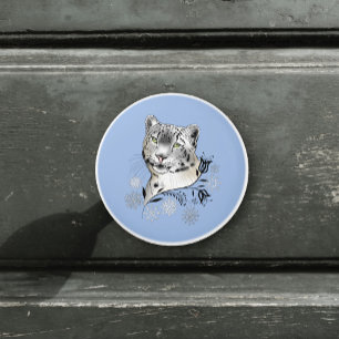 Bouton De Porte En Céramique Léopard des neiges Élégance hivernale Flocons de n