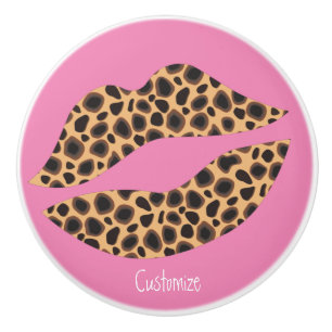 Bouton De Porte En Céramique Leopard Spots Lipstick Kiss Thunder_Cove