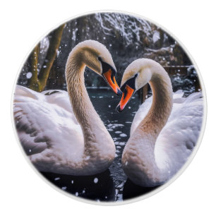 Bouton De Porte En Céramique Les cygnes romantiques dans les merveilles hiverna