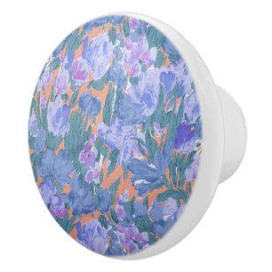Bouton De Porte En Céramique Les fleurs pourpres ont peint le motif floral