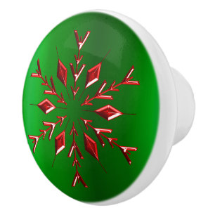 Bouton De Porte En Céramique Les flocons rouges de Noël vert