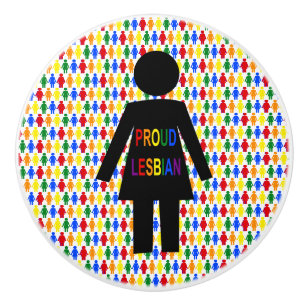 Bouton De Porte En Céramique Lesbienne LGBTQ Silhouette et Rainbow Ladies