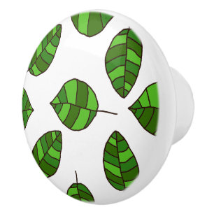 Bouton De Porte En Céramique L'été laisse le motif vert de feuille sur