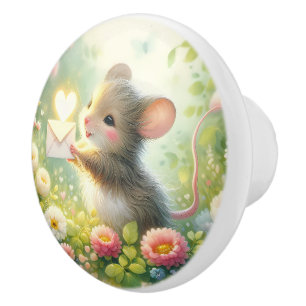 Bouton De Porte En Céramique Lettre d'amour de souris de cottage Prairie